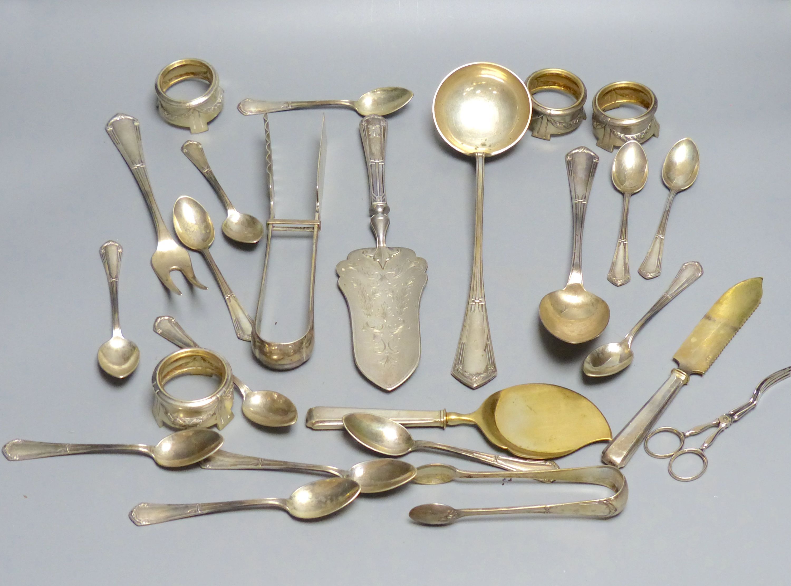 Four Austro Hungarian white metal salts and a quantity of assorted similar flatware etc.